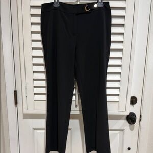 Anne Klein Black Straight-Leg Dress Trousers with Ring Detail